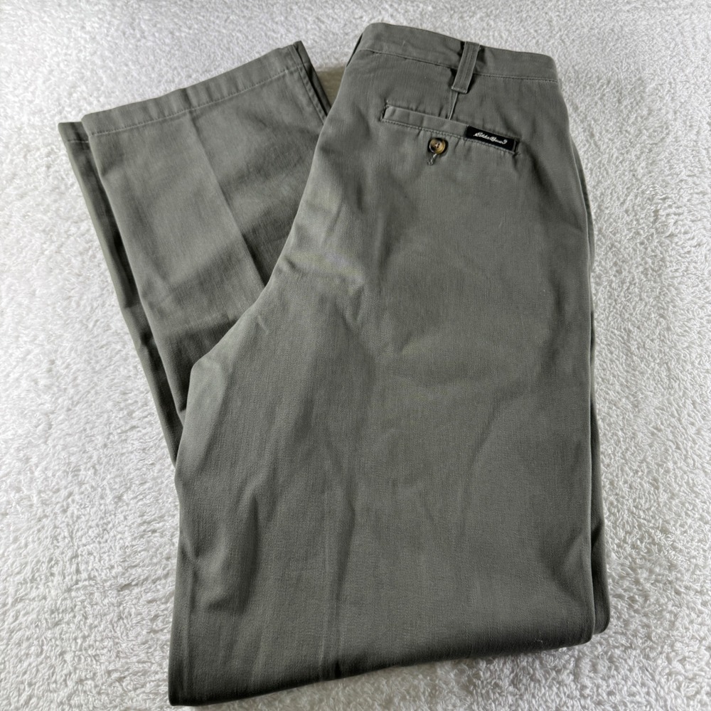 Y2K Eddie Bauer Olive Green Khaki Relaxed Straight Dress Pants Preppy 36x34 Flat